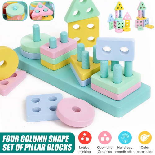 MAINYU Wooden Stacking Montessori Toys Kids Colorful Shape Sorter Stacker Baby Wooden Toys for Early Development & Fine Motor Skills for 1 2 3 Years Old Boys & Girls (Geometric)