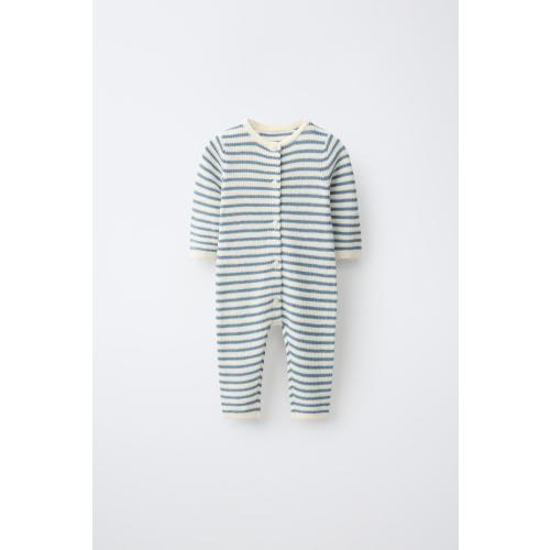 STRIPED KNIT JUMPSUIT - Ecru / Blue | ZARA United States