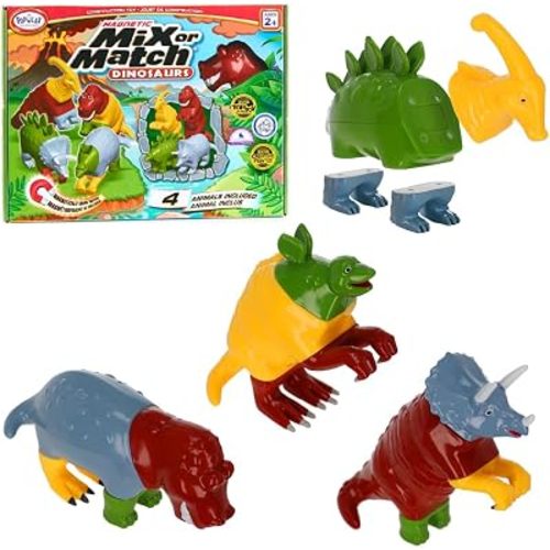 POPULAR PLAYTHINGS Magnetic Dinosaurs for Toddlers 1-3, Mix or Match Dinosaur Toys, Set of 4 Gift for Kids - Dinosaurs