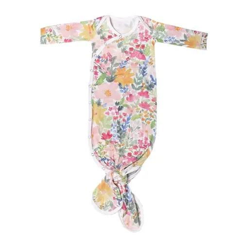 Copper Pearl Baby Gown - Knotted Newborn Sleepers for Baby Boy and Girl, Soft Stretchy Long Sleeve Infant Gowns with Bottom Tie and Hand Mittens, Perfect Hospital Coming Home Outfit (Lark)