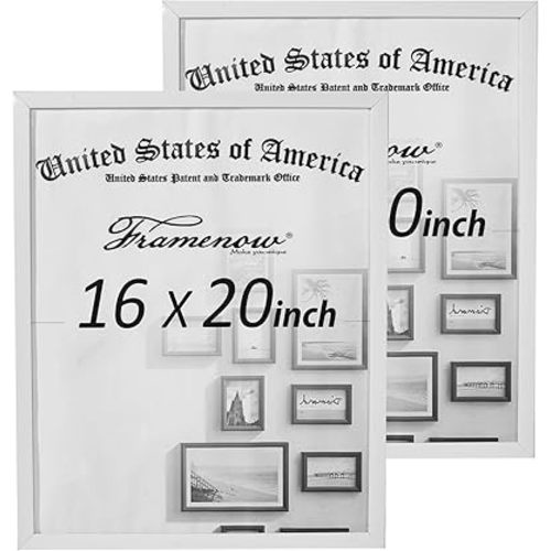 16x20 Picture Frame 2 Pack Hatter-Resistant Plexiglas Display Photo Frames, Vertical & Horizontal Wall Hanging Home Decor White