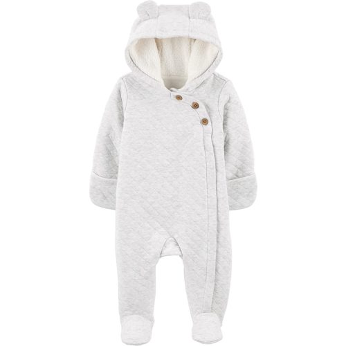 Carter's Baby Girls' Newborn-9M Hooded Quilted Pram Sleep & Play - 3 Months - Light Grey