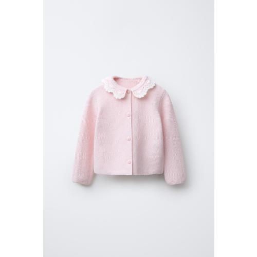CROCHET COLLAR CARDIGAN - Chalk pink | ZARA United States