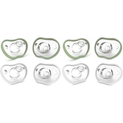 Nanobebe Baby Pacifiers 0-3 Month - Orthodontic, Curves Comfortably with Face Contour, Award Winning for Breastfeeding Babies, 100% Silicone, Baby Registry Gift 4pk, Sage/White (Pack of 2)
