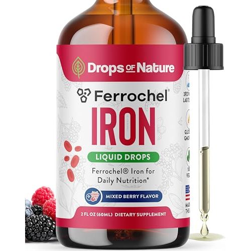 Iron Supplement for Women - High Absorption Liquid Iron Drops - Vegan Non-GMO Supplements - Versatile Alternative to Pills & Gummies, Support Energy Levels & Daily Balance (Mixed Berry, 60ml)