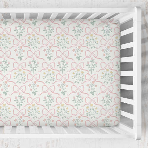Crib Sheet | Garden Ribbon in Cream