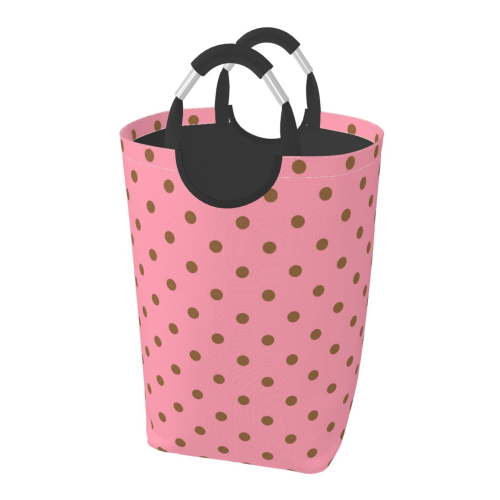 TEQUAN 50L Large Rectangular Laundry Hamper with Aluminum Handles, Polka Dots Pink Brown Spots Prints Waterproof Foldable Dirty Clothes Basket