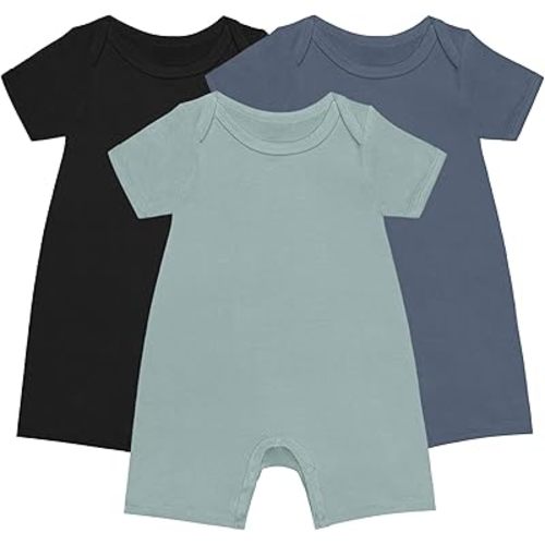 GUISBY Rayon Baby Pajamas, Short Sleeve Footless Rompers, Snap Closure Sleeper for Boy Girls 12-18 months