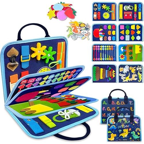 Exorany Busy Board Montessori Toys for Toddler Boy Birthday Gifts, Busy Book Sensory Learning Toys for Toddlers, Toddler Boy Airplane Car Travel Toy Educational Activities