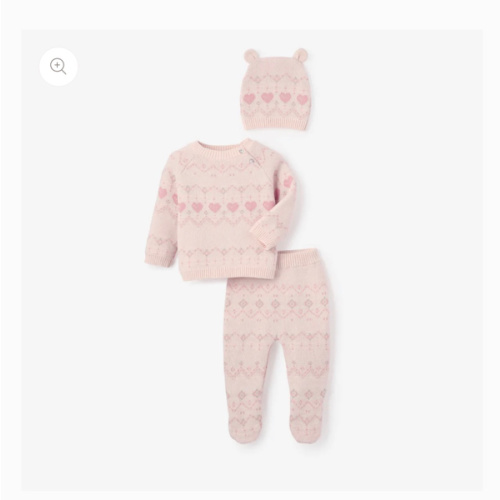 Elegant Baby Love Fairisle Sweater, Footed Pant + Hat Set 3pc