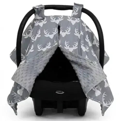 Dear Baby Car Seat Canopy 40”x30” Soft Lightweight Fabric – Antlers on Gray