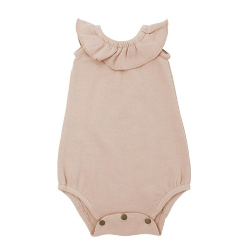 Organic Sleeveless Ruffle Bodysuit in Rosewater