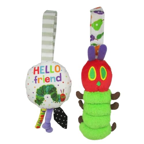 KIDS PREFERRED Eric Carle The Very Hungery Caterpillar Super Soft Plush Chime and Rattle Set with On The Go Strap for Strollers and Travel, Toddler Toys for Babies