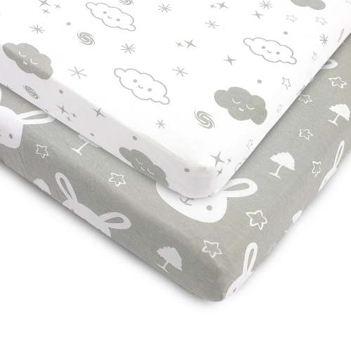 Bublo Baby Mini Crib Sheets 2-Pack | 100% Cotton Jersey | 24×38×5 in Universal Fit for Pack N Play / Portable Cribs