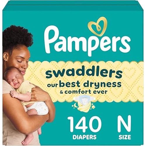 Pampers Swaddlers Diapers, Size 0 (up to 10 lbs), 140 Count, Hypoallergenic, Absorbent, Keeps Baby Dry and Comfortable, Skin Safe Disposable Newborn Baby Diaper