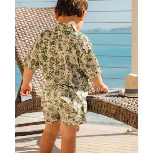 The Passport to Paradise - Boys Linen Passport Stamp Hawaiian Short – Kenny Flowers
