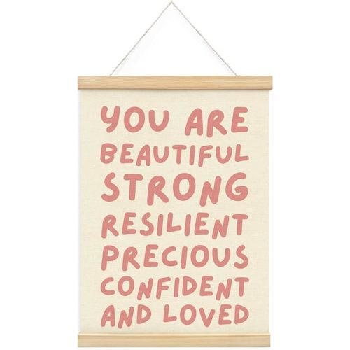 STHTTSW Positive Affirmations Baby Girl Nursery Decor,You Are Beautiful Banner Poster Hanger with Wooden Frames,Inspirational Wall Art for Toddler Girls Bedroom Kids Room Wall Decor 12x16 Inch