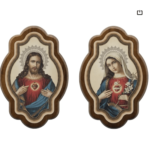 Intercession Sacred Heart of Jesus and Virgin Mary Framed Wall Art, 2 Piece Set