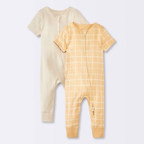 Baby 2pk Short Sleeve Wide Ribbed Romper - Cloud Island™, Color: Yellow, Size: Newborn