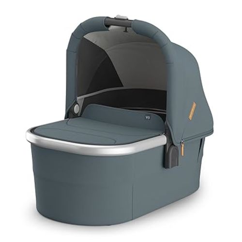 UPPAbaby Bassinet V3 - Compatible with Vista, Cruz, Ridge Strollers - Overnight Sleep Solution - Mattress, Sheet and Bug Shield Included - Callum (Stone Blue/Silver Frame)