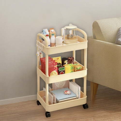 Tyidzon 3 Tier Rolling Cart, Plastic Utility Cart with Handle, Multifunctional Mobile Storage Cart for Living Room Bathroom Kitchen, Yellow 30"