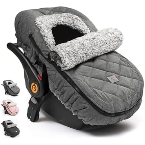 ACRABROS Car Seat Cover Baby: Winter Infant Carseat Canopy for Boy Girl Newborn, Zipper Peeping Window, Warm Cozy Cold Weather Waterproof Fitted, Heather Grey