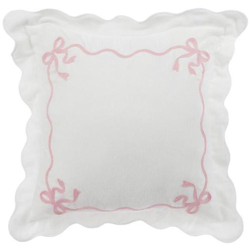Embroidered Pink Bows & Ruffled Edge Pillow