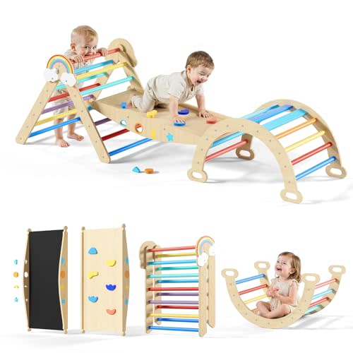Pikler Triangle Set, 10in1 Toddler Climbing Toys Indoor, Montessori Kids' Indoor Climbers & Play Structures with Arch&Ramp&Ladder, Indoor Baby Climber for Montessori Toys