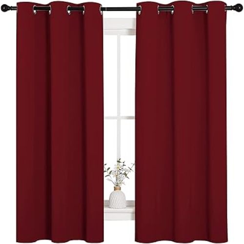 NICETOWN Holiday Christmas Decor Thermal Insulated Solid Grommet Blackout Curtains/Drapes for Living Room (1 Pair, 42 by 63 inches, Burgundy Red)