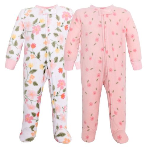 Hudson Baby Infant Girls Fleece Sleep and Play, Family Floral, 0-3 Months