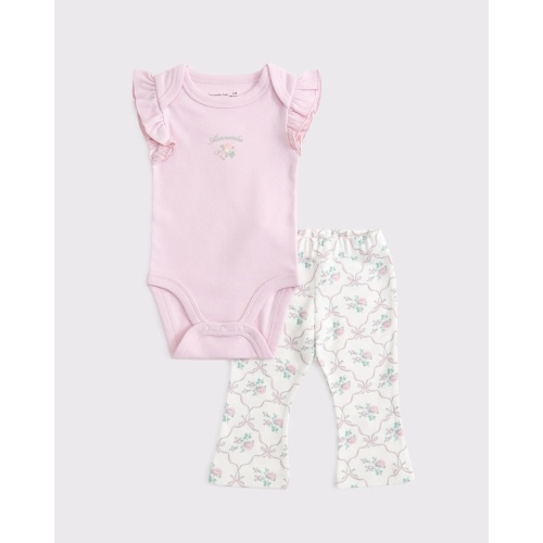 baby flutter sleeve logo bodysuit & flare leggings set