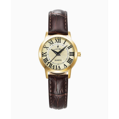 Genesis Ladies 28mm Three-Hand Brown-tone Gold dial Leather swiss watch - Jacques du Manoir – Jacques Du Manoir