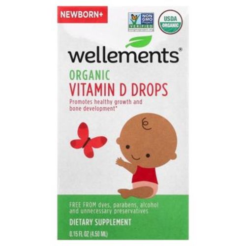 Wellements Organic Vitamin D Drops, Newborn+, 0.15 fl oz (4.5 ml)