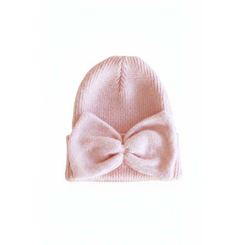 Knit Newborn Bow Beanie in Baby Pink | Caden Lane