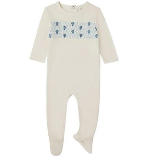 MiniMoi Baby and Toddler Boys "Hot Air Balloon" Smocked Rayon Blend Footie Winter White 3 Months