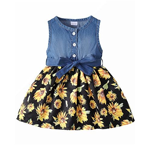 Saeaby Baby Girl Dress Toddler Girl Summer Clothes Infant Sleeveless Dress Denim Flower Sundress Cute Dresses for Girl