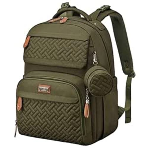 BabbleRoo Diaper Bag Backpack - Travel Large Baby Diaper Bag with Changing pad, Waterproof Baby Bags for Mom & Dad, Unisex Bags with Pacifier Case, Luggage Strap & Stroller Clips– Army Green | with Changing Pad