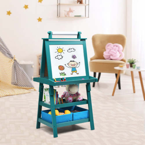 COSTWAY 3 in 1 Double-Sided Storage Art Easel-Green