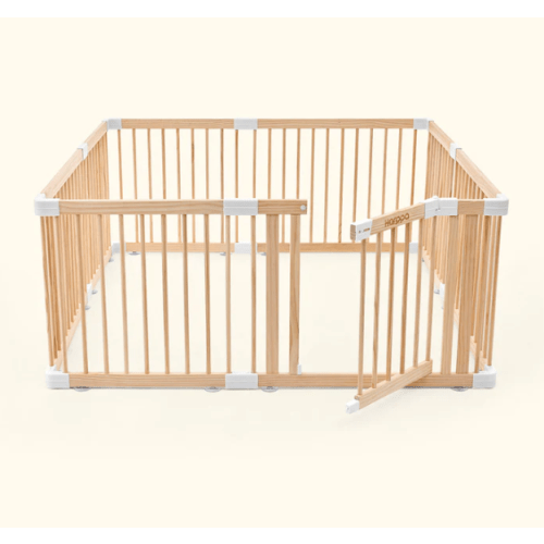 Harppa Grovi Wooden Baby Gate Playpen | 57x57 Non-Toxic Foldable DIY Adjustable Play Yard for Infants & Toddlers – Natural Finish Baby Fence for Small & Large Spaces
