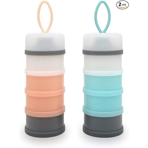 Baby Formula Dispenser, Portable Milk Powder Dispenser Container, Baby Feeding Travel Storage Container, Non-Spill Stackable Baby Snack Storage Container, BPA Free, 4 Compartments, 2 Packs