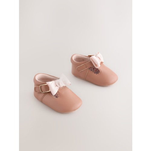 Tan Baby T Bar Bow Shoes (0-18mths)