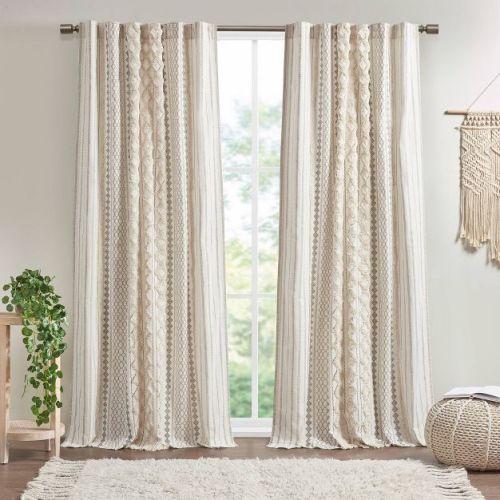 1pc 50"x84" Room Darkening Imani Lined Curtain Panel Ivory - Ink+Ivy: Geometric Mid-Century Modern Drapes, OEKO-TEX Certified