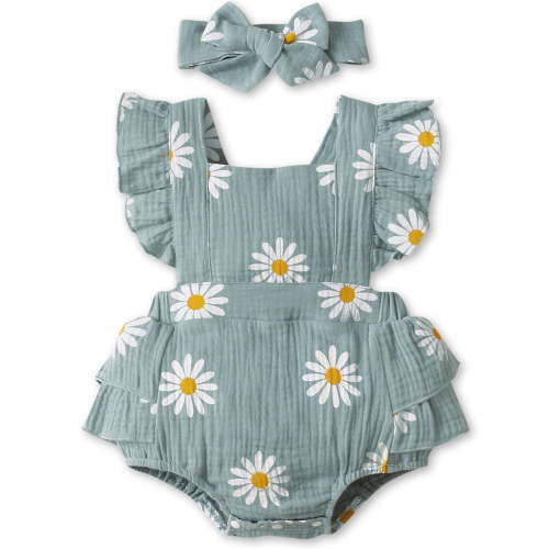 PatPat 100% Cotton Newborn Baby Girl Romper, Sleeveless Short Jumpsuit Summer Outfit Set, 3-6 Months