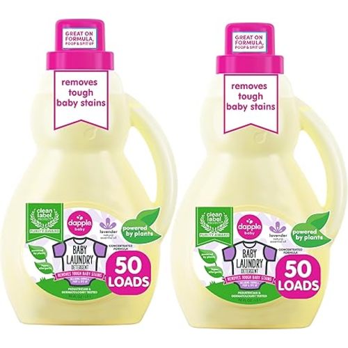 Dapple Baby Laundry Detergent, Plant Powered, Hypoallergenic, Fragrance Free, Concentrated, 50 fl oz (Pack of 2)
