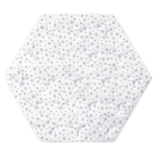 Hexagon Playpen Mat Compatible with POP 'N GO Baby Playpen, 59 Inch Hexagon Playpen Mattress Pad, Non Slip and Cushion Play Mat White with Star Print