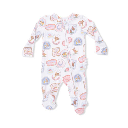 2-Way Zip Ruffle Footie, Rodeo Patches Pink