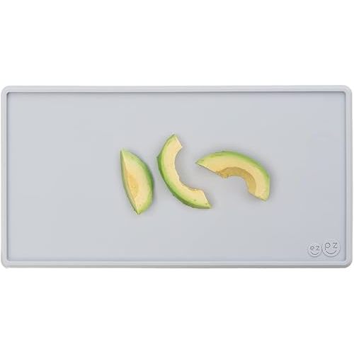 ezpz Tiny Placemat - 6 Months+ (Pewter) - Non-Slip, 100% Silicone Placemat for Toddlers and Babies - Fits on Most Highchair Trays - Rolls-Up - Dishwasher Safe