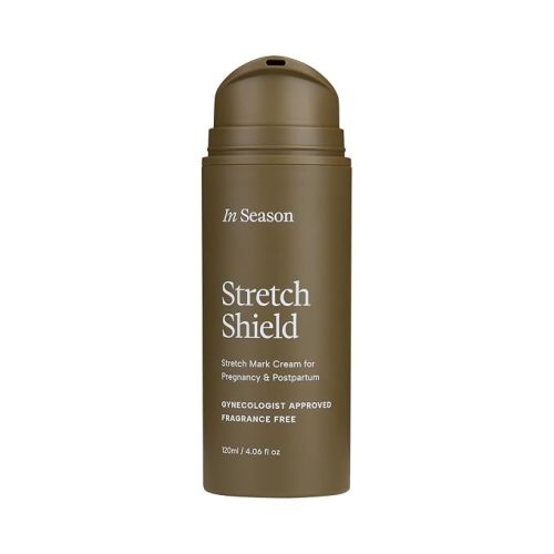 in season Stretch Shield Stretch Mark Prevention Cream for Pregnancy & Postpartum, 4.06 fl oz (120 mL) | Centella Asiatica, Hyaluronic Acid, Clean & Fragrance-Free