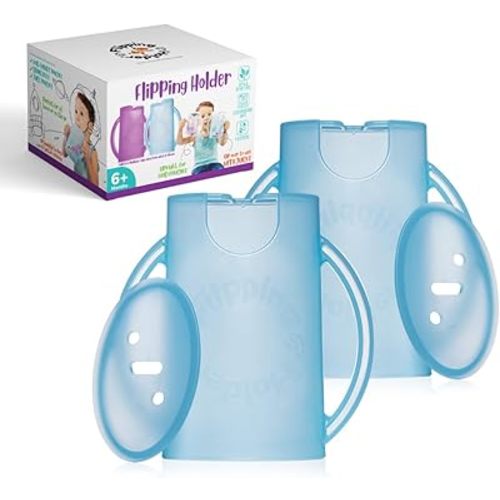 Flipping Holder Squeeze Proof Food Pouch Holder for Toddlers, Babies, Kids, Mess Free No Squeeze Juice Box Drink and Applesauce Snack Holder with Easy Grip Handles and Lid