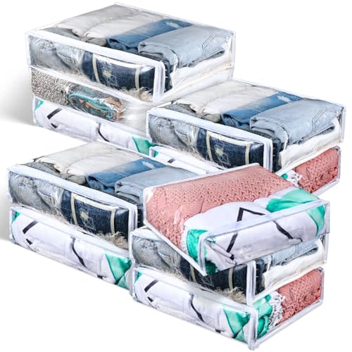10 Pack Clear Storage Bags with Zipper Large Plastic Zippered Storage Bags for Blankets Clothes Sweaters Pillow Bed Sheet Storage Organizers 16 x 14 x 4 Inch
